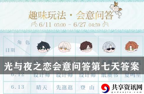 光与夜之恋会意问答第七天答案一览