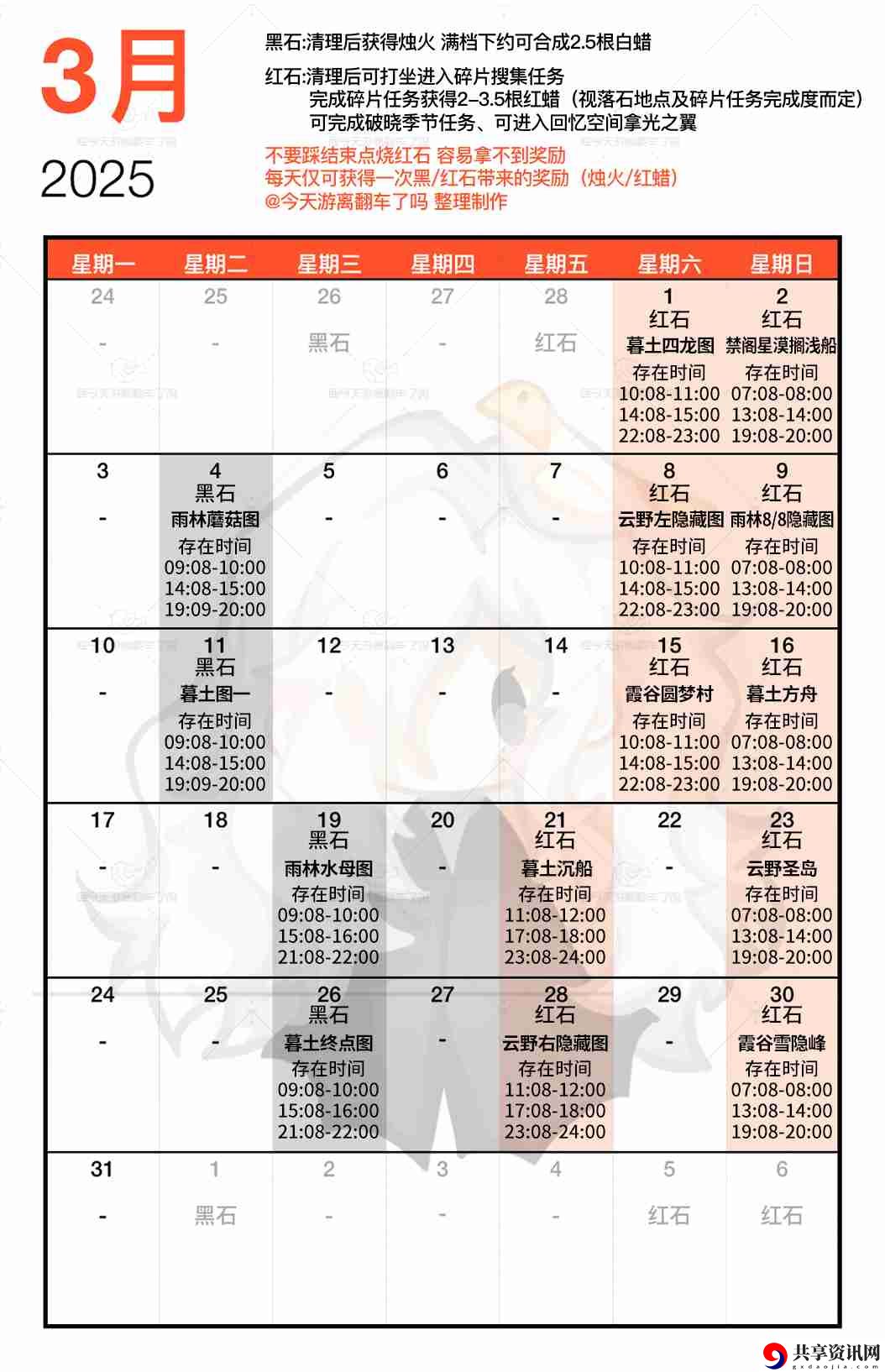 光遇3月红石碎片在哪里 光遇3月红石日历2025