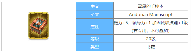 剑与家园雷恩的手抄本图鉴介绍-雷恩的手抄本属性怎么样