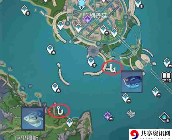原神灰河渡手钓鱼地点分布图 灰河渡手精炼材料钓鱼点位攻略
