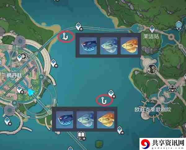 原神灰河渡手钓鱼地点分布图 灰河渡手精炼材料钓鱼点位攻略