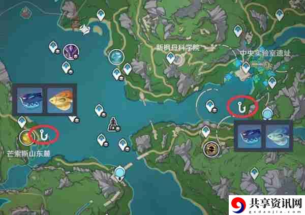 原神灰河渡手钓鱼地点分布图 灰河渡手精炼材料钓鱼点位攻略