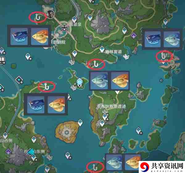 原神灰河渡手钓鱼地点分布图 灰河渡手精炼材料钓鱼点位攻略