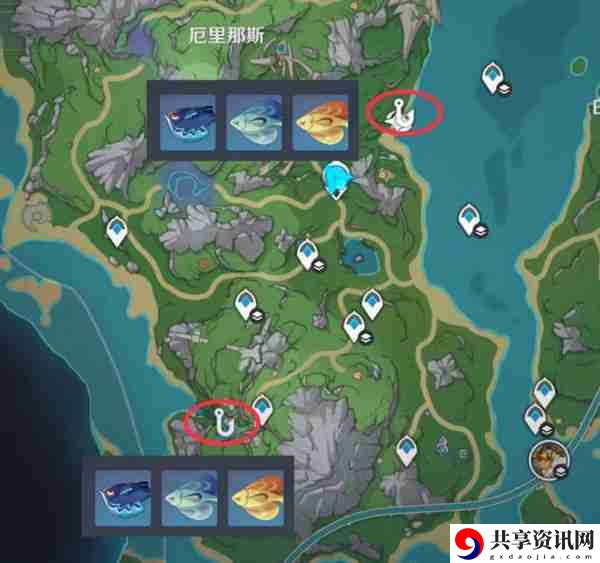 原神灰河渡手钓鱼地点分布图 灰河渡手精炼材料钓鱼点位攻略
