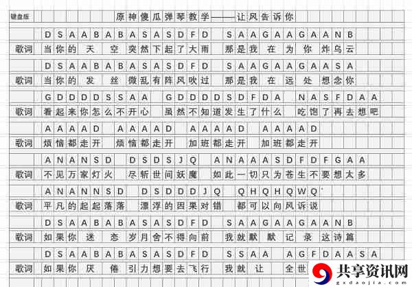 原神让风告诉你琴谱是什么-让风告诉你琴谱一览