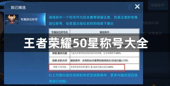 王者荣耀50星称号有哪些