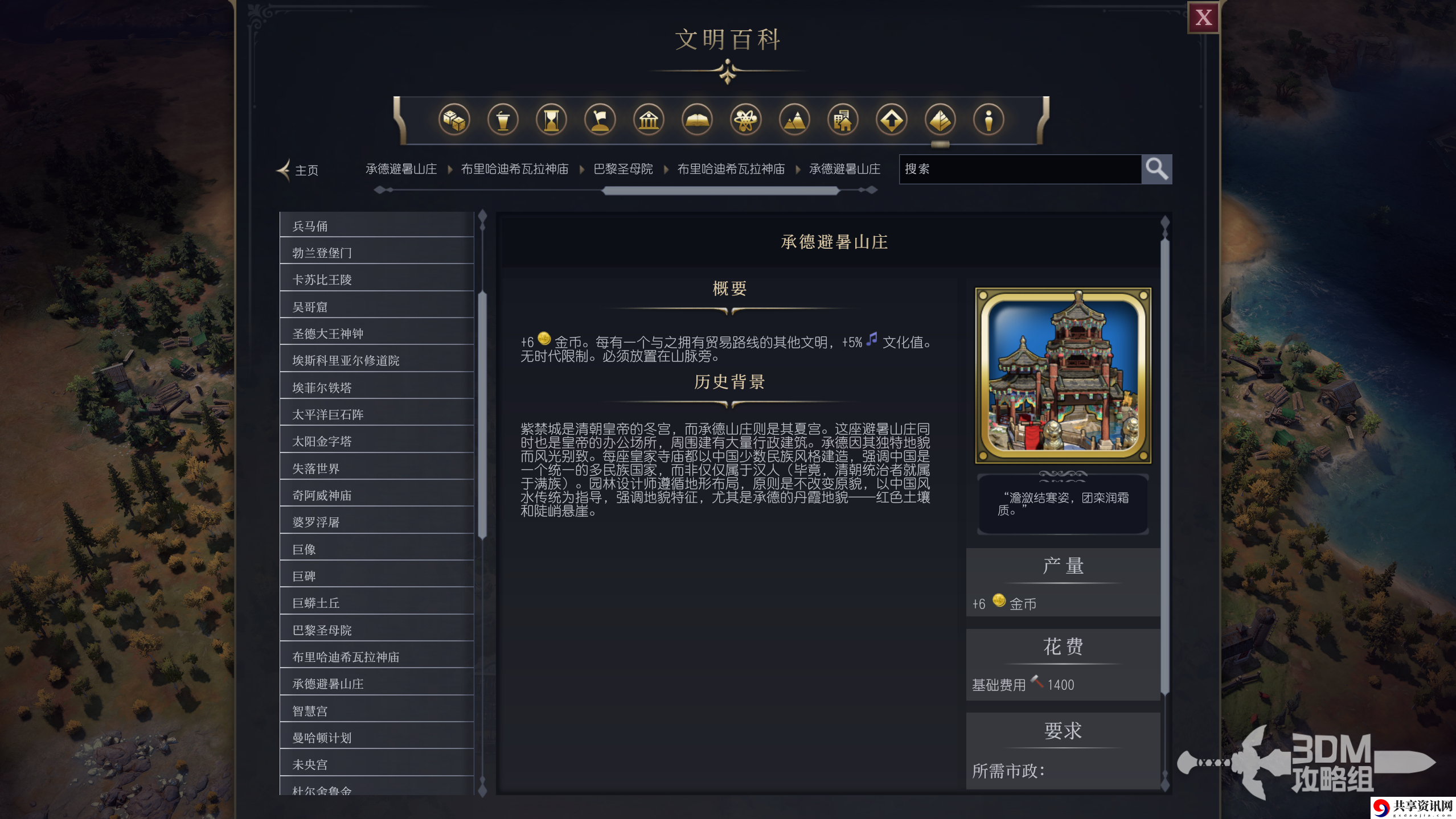 文明7承德避暑山庄属性介绍